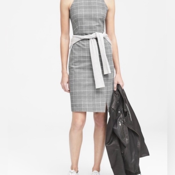 Banana Republic- PLAID BI-STRETCH RACER-NECK SHEATH DRESS - Picture 5 of 5